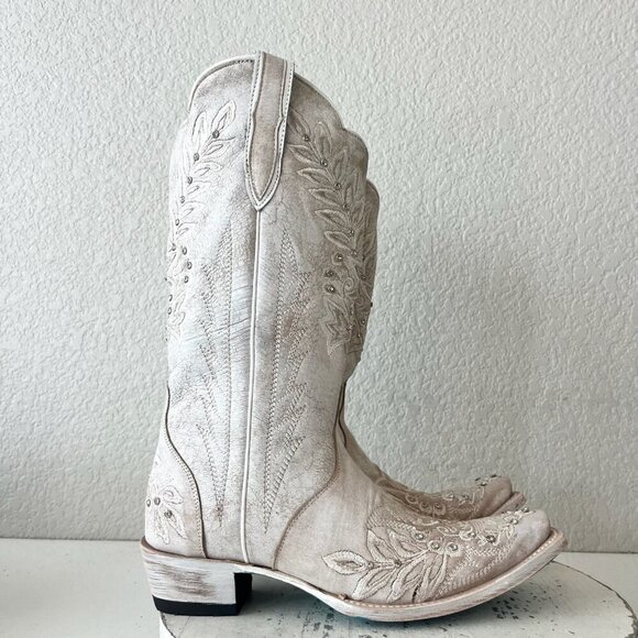 Lane DESTINY Womens Cowboy Boots 8 White Western Cowgirl Bridal Mid Calf Tall - Picture 2 of 11